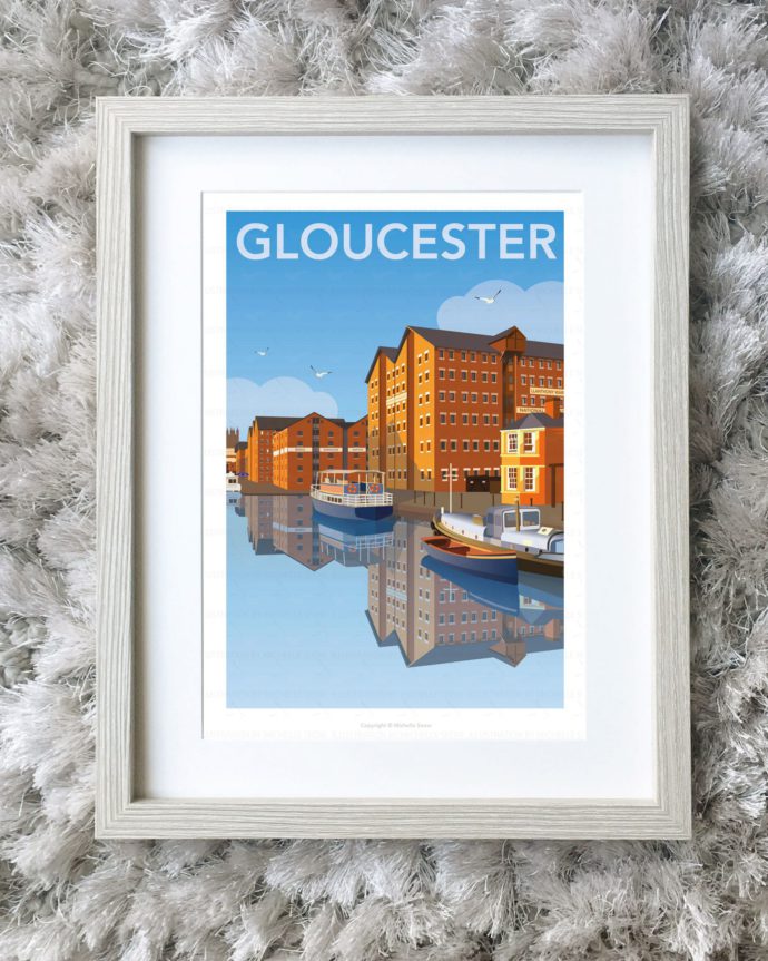 Framed illustration of Gloucester docks