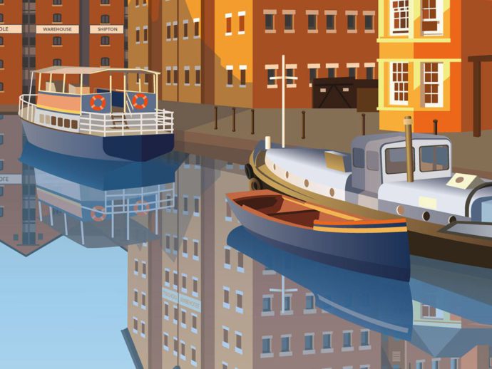 Close up illustration of Gloucester docks