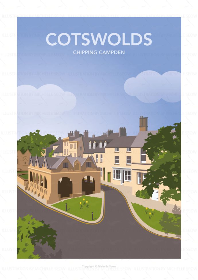 Travel poster of Chipping Campden by Michelle Seow