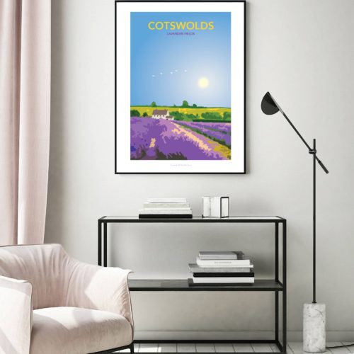 Illustrated travel poster of Cotswold Lavender